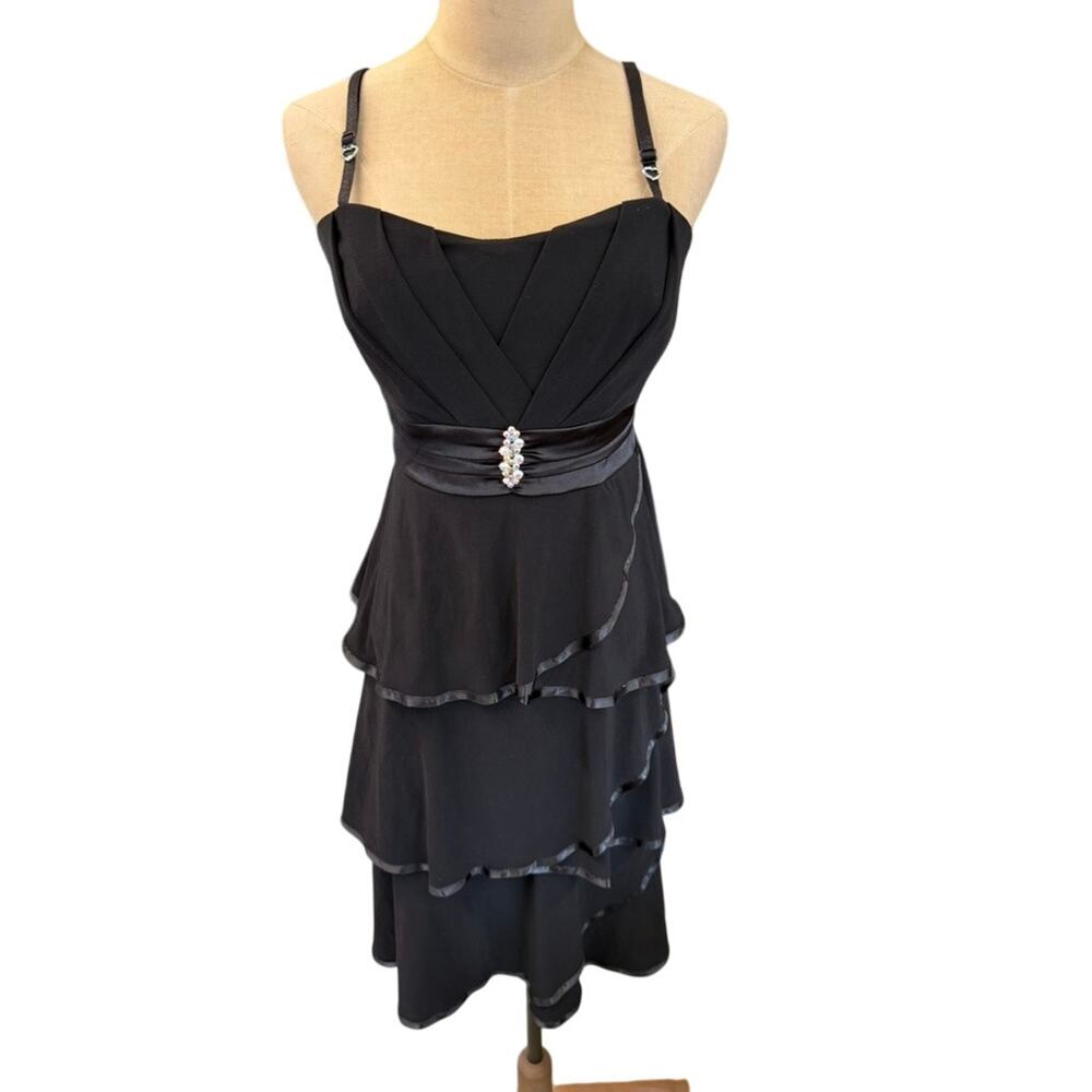 "DEB" VTG. Sexy Black‎ Dress SZ 1XL Babydoll Layered Ruffles Dark Fairy Vampire